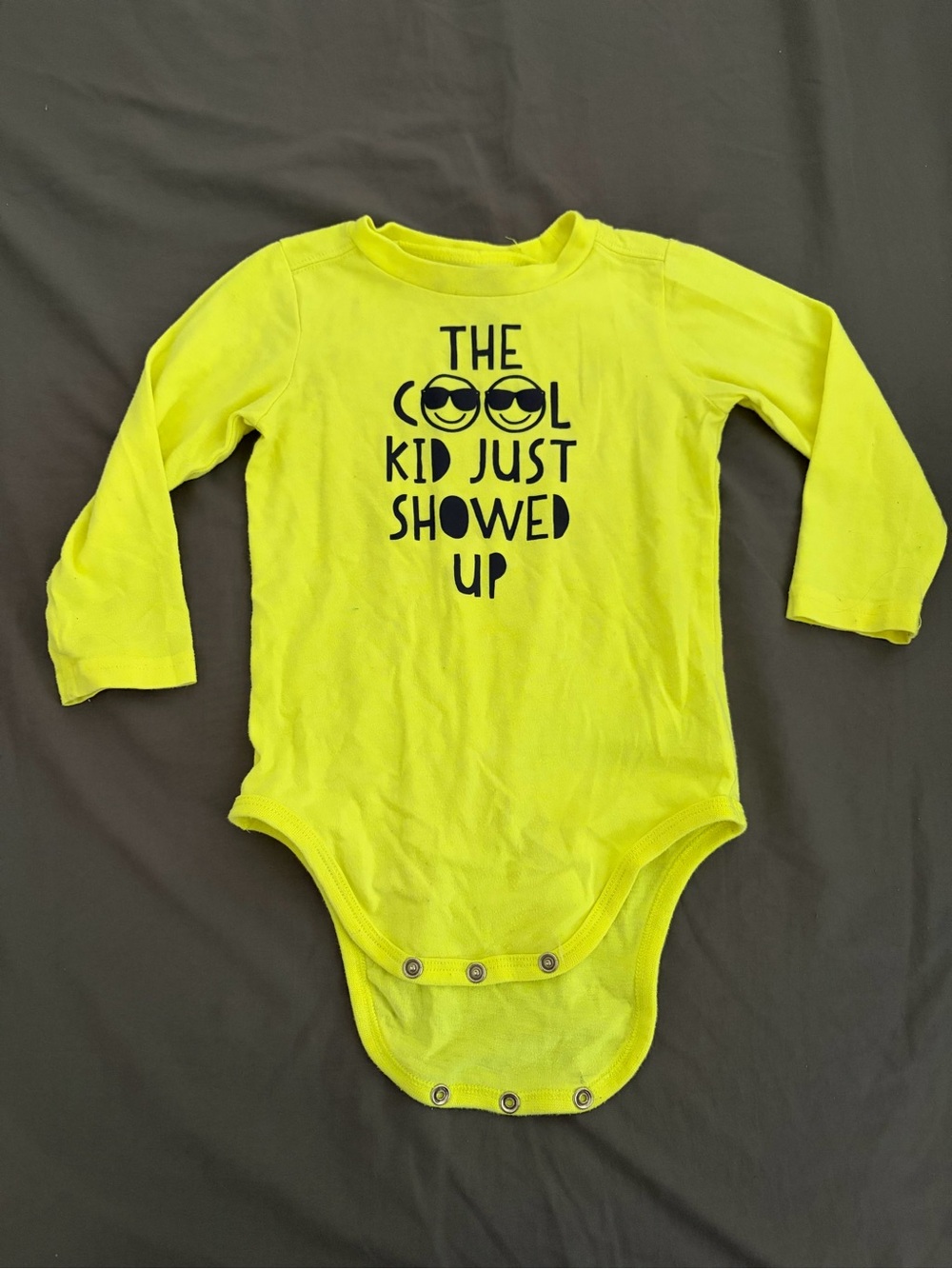 Kids Long-Sleeve One-Piece Bodysuit in Neon Yellow - "The Cool Kid"
